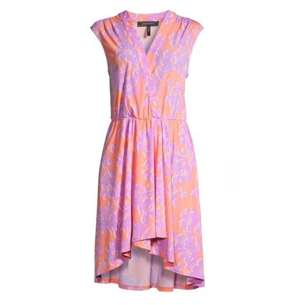 BCBGMAXAZRIA Floral Surplice High-Low Dress-sz S